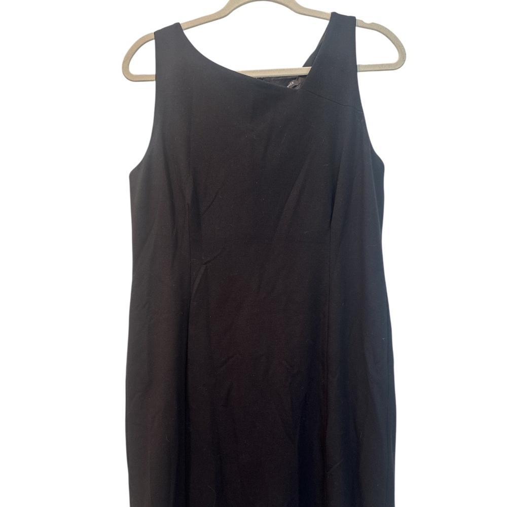 Eileen Fisher‎ Sz 12 Black Asymmetric Neck Sleeveless Sheath Dress Silk Lined